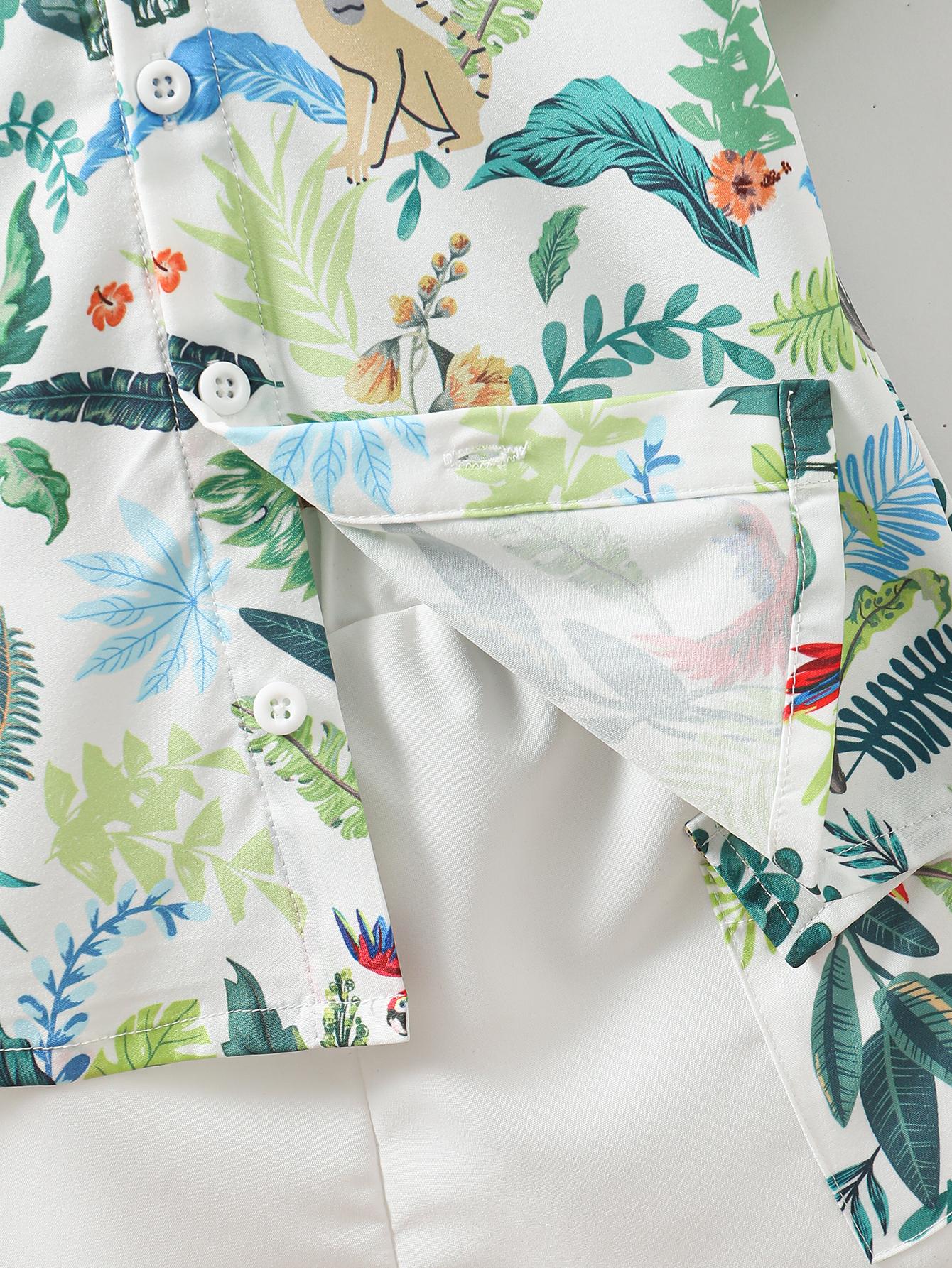 Baby Fashion Ready Stock Boys Clothes OOTD Animals Print Turn-down Collar Shirt Elastic Shorts 2Pcs Summer Outfits M623228