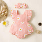 Newborn Baby Girls Clothes Baby Girls Romper Bodysuit Daisy Print Flying Sleeve Romper Baby Girls One Piece Jumpsuit Headband Set Red 32102758