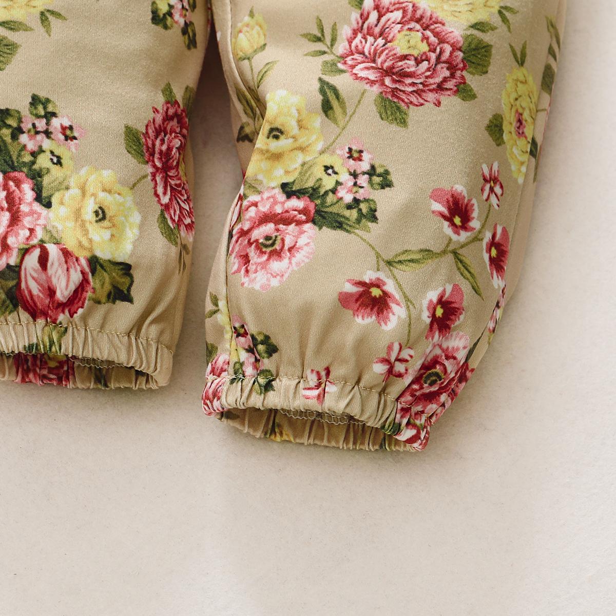 Baby Girls Clothes Long Sleeve T-Shirt Floral Pants Headband Apricot 3PCS WL20091497
