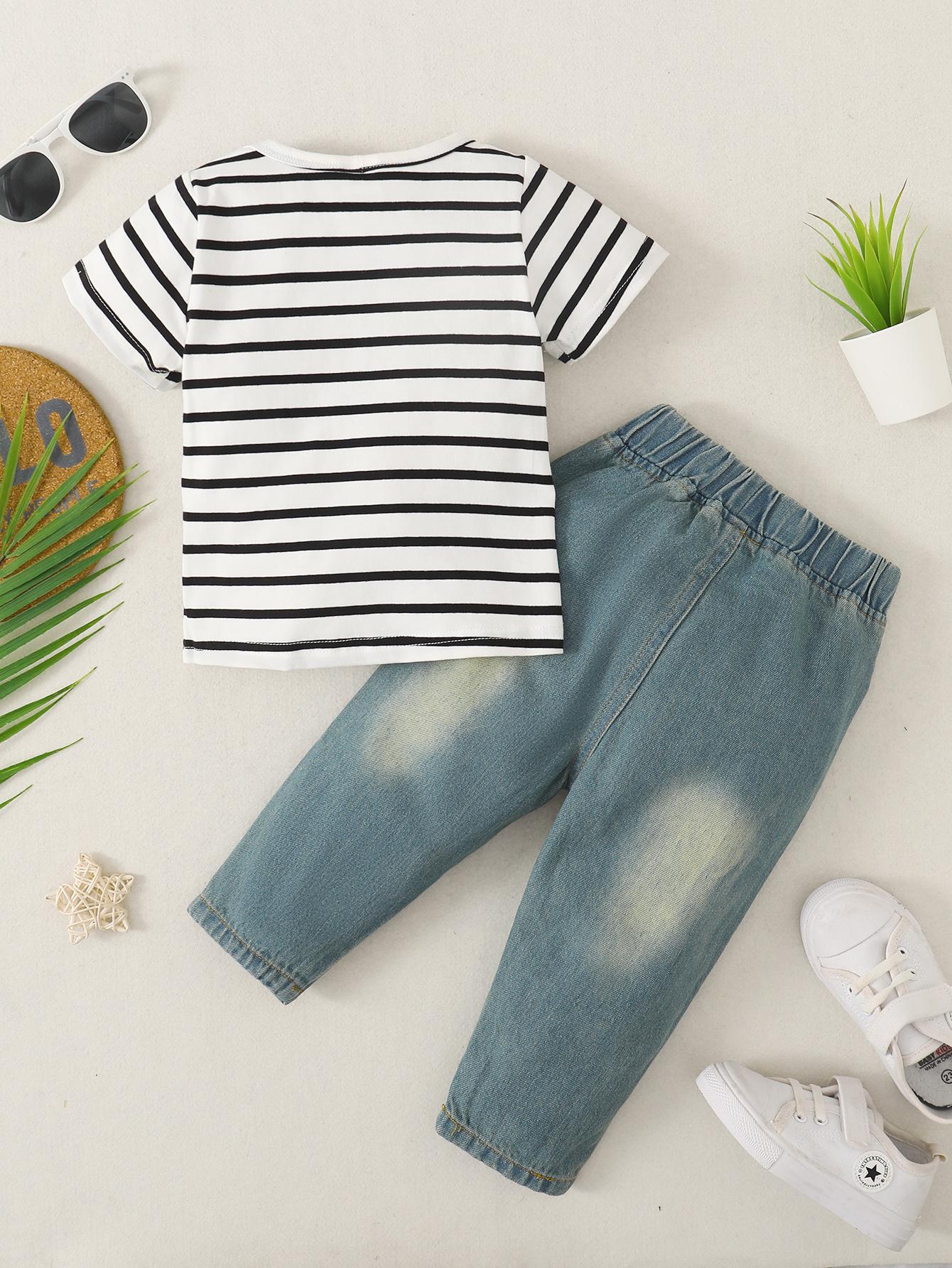 kids Boys Clothes kids Outfits Stripe Tops Ready Stock Deimin Pants 2PCS SL202303101