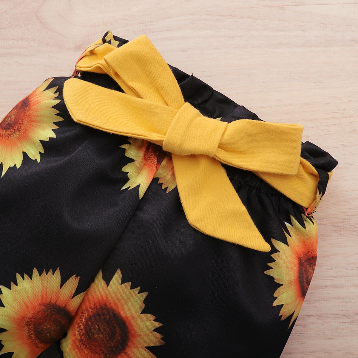 Baby Girls Clothes Girls Outfits Letter Print Romper Sunflower Winter Pants Headband 3Pcs Yellow YC2006514