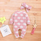 Newborn Baby Girls Outfits Jumpsuit For Winter Clouds Print Romper Headband 2Pcs Clothes Set,Pink 190066