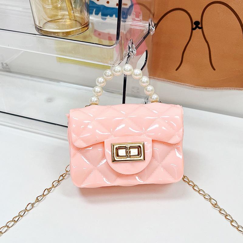 Kids fashion Girls'  Pearl Jelly Handbag Sweet and Versatile PVC Lingge Chain Zero Wallet B2304111