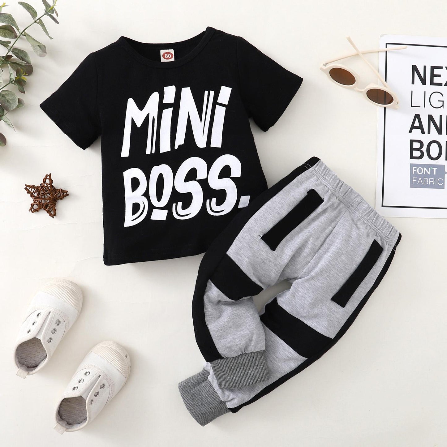 Baby Boys Outfits Letter Print Shirts Top Pants 2Pcs Clothes Set,Black 190041