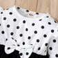 Newborn Baby Girls Outfits Wave Point Print Ruffle Sleeve Lace Bow Long Sleeve Dress+Headband 2Pcs Clothes Set White 22108163SY