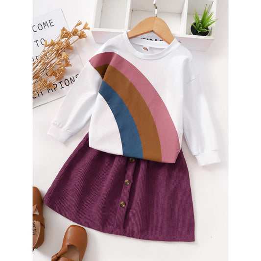 Toddler Baby Girls Clothes Baby Girls 2PCS Outfits Girls Long Sleeve Round Neckline Tops Skirt Set White12106324-1
