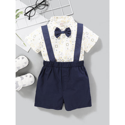 Baby Boys Clothes Baby Boys 2PCS Outfits Short Sleeve Lapel Tops Overall Shorts Set Dark BlueWL2004434