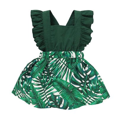 Kids Fashion Girl Dress Ruffle Sleeve Dress Infant Girl Dress Summer Dress  Green WL2003347