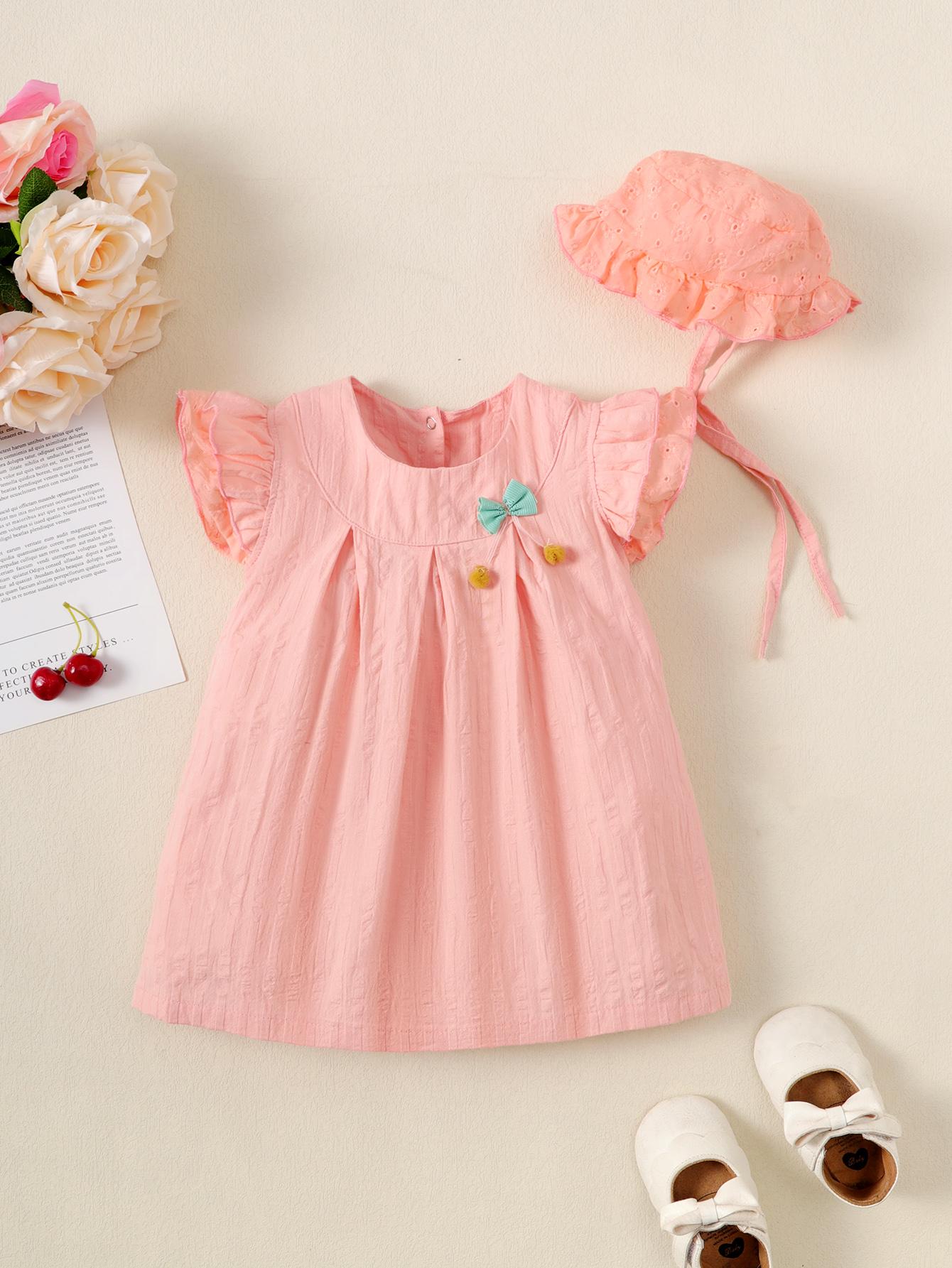 Kid Fashion Ready Stock Girls Outfits Sleeveless Solid Color Summer Dress With Hat 2Pcs Clothes Set ZX-ZB001