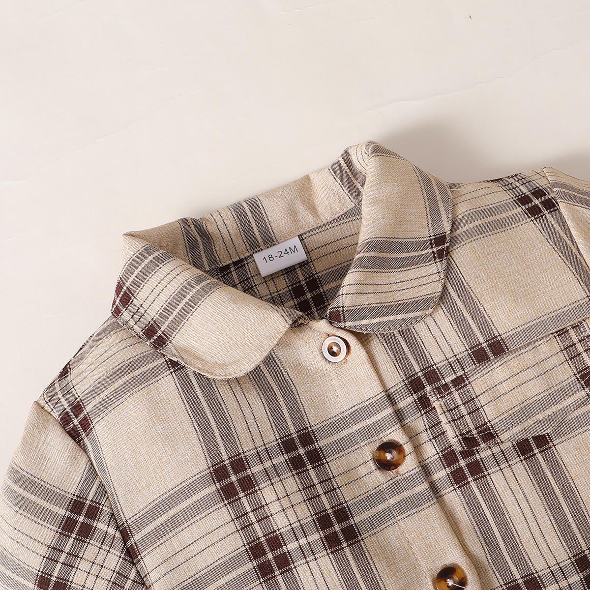 Baby Girls Clothes Baby OOTD Plaid Polo Shirts Dress 2PCS Brown 222211301