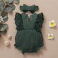Newborn Baby Girls Romper Bodysuit Solid Color Romper Headband 2Pcs Green 12011153-3
