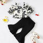 Kids Fashion Ready Stock Girls Clothes Floral Straps Bubble Sleeve Tops Bell-bottomed Pants 2Pcs Niceapparel OOTD White 623020005