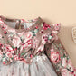 Baby Girls Romper Dress Floral Ruffle One Piece Winter Dress Brown BL22110685