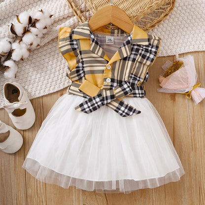 Baby Girls Dress Plaid Lace Sleeveless One Piece Summer Dress 112204020