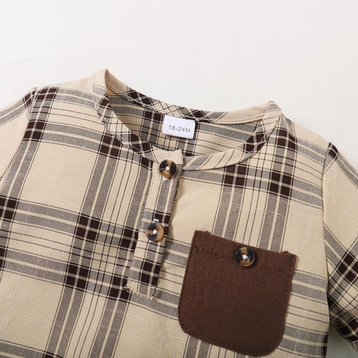 Baby Boys Clothes Plaid Print Shirts Pants 2PCS Brown 222204308