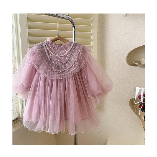 Baby Girls Princess Dress Bubble Sleeved Lace Fluffy Dress One Piece Party Perfprmance Dress 23c010