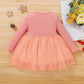 Newborn Baby Girl Fall Clothes Baby Girl Dress Long Sleeve Floral Dress Rib Dress Baby Girl Tulle Dress Party Dress Pink WL2003373-1