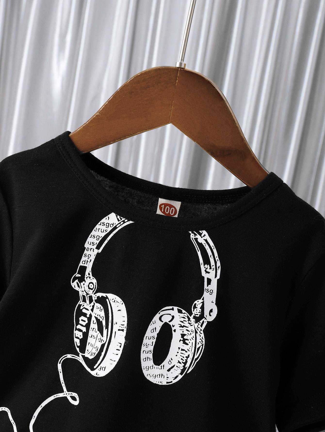 Baby Boys Clothes Headphone Summer Shirts Letter Shorts 2Pcs Outfits Black F112112001