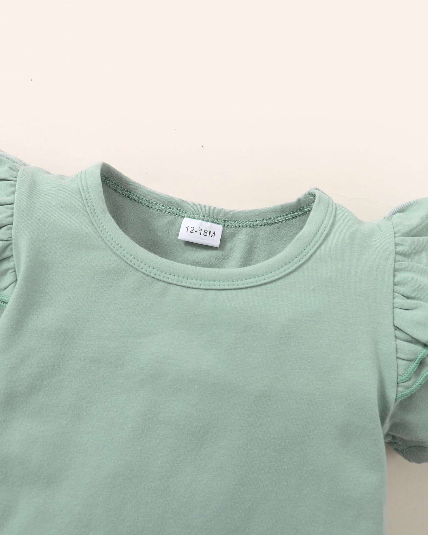 Kids Fashion Ready Stock Summer Clothes For Girls Ruffle Sleeve Solid Color Shirts Elastic Shorts Headband 3Pcs Outfits Green 112202005