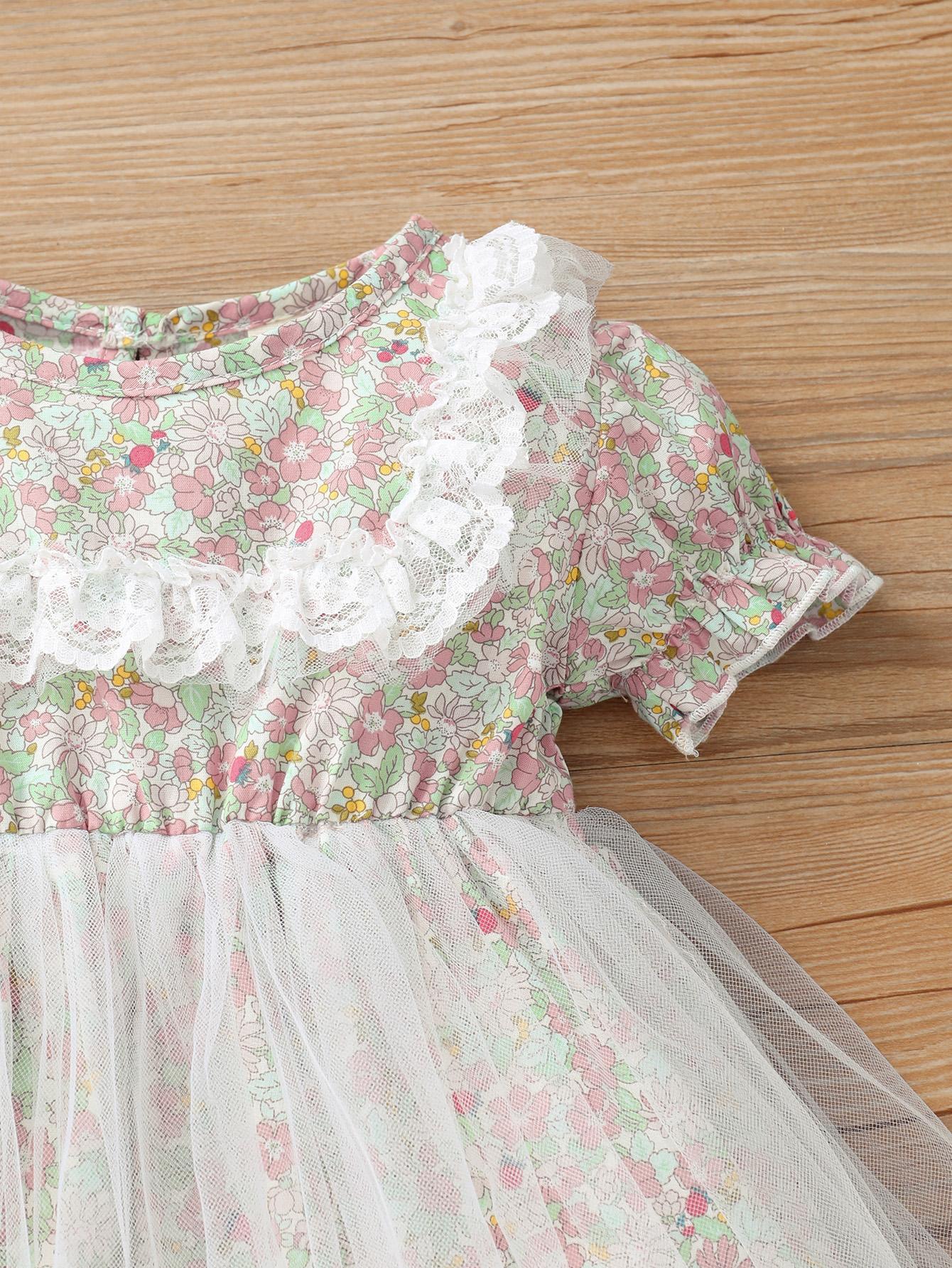 Baby Girls Dress Floral Print Gauze Dress One Piece Summer Dress 112111477