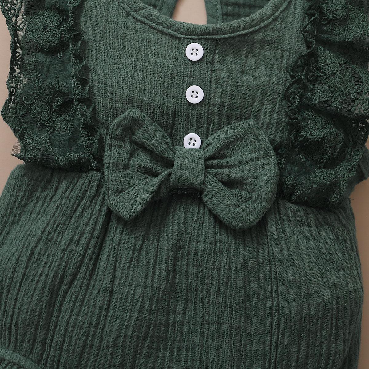 Newborn Baby Girls Romper Bodysuit Solid Color Romper Headband 2Pcs Green 12011153-3