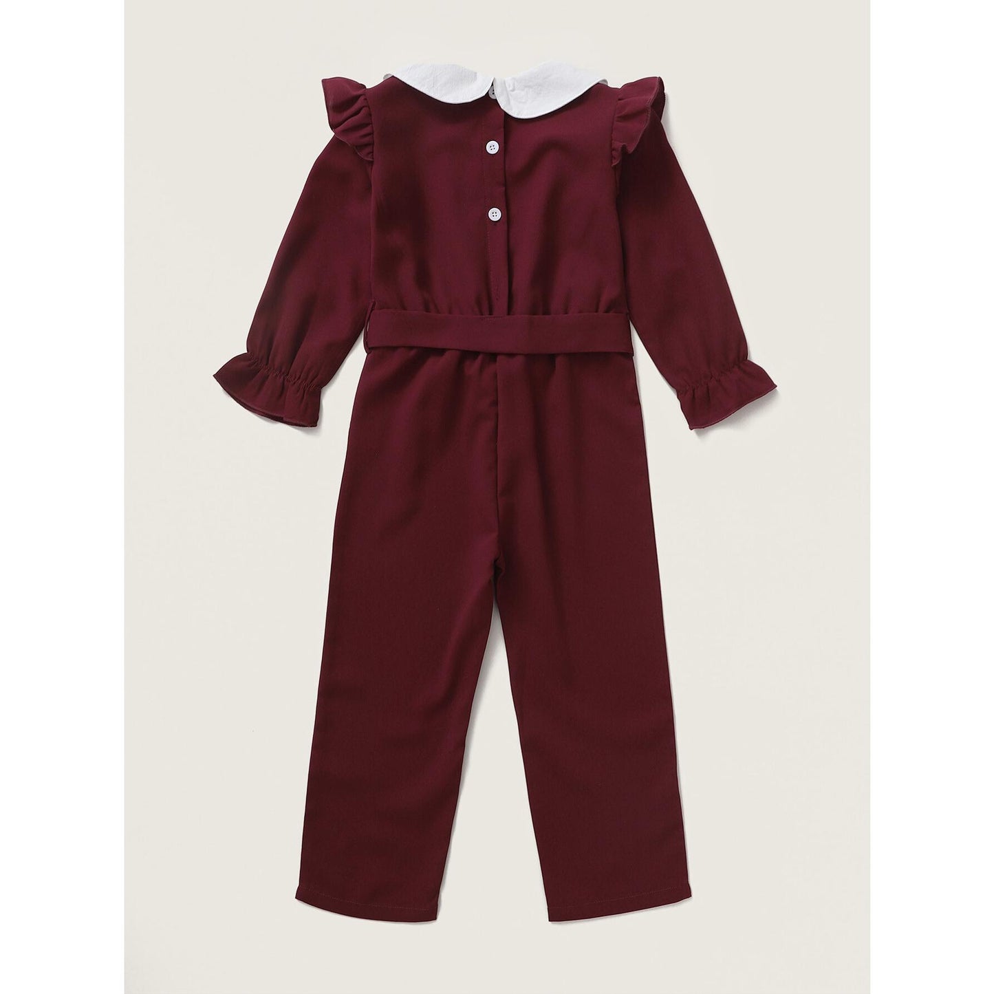 Kids fashion Girls Clothes Girls Jumpsuit Ruffle Long Sleeve Lapel Overall Pants Red 12009478