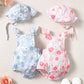 Kid Fashion Ready Stock Girls Clothes Summer Sleeveless Floral Print Romper With Hat 2Pcs Set ZX-ZB029