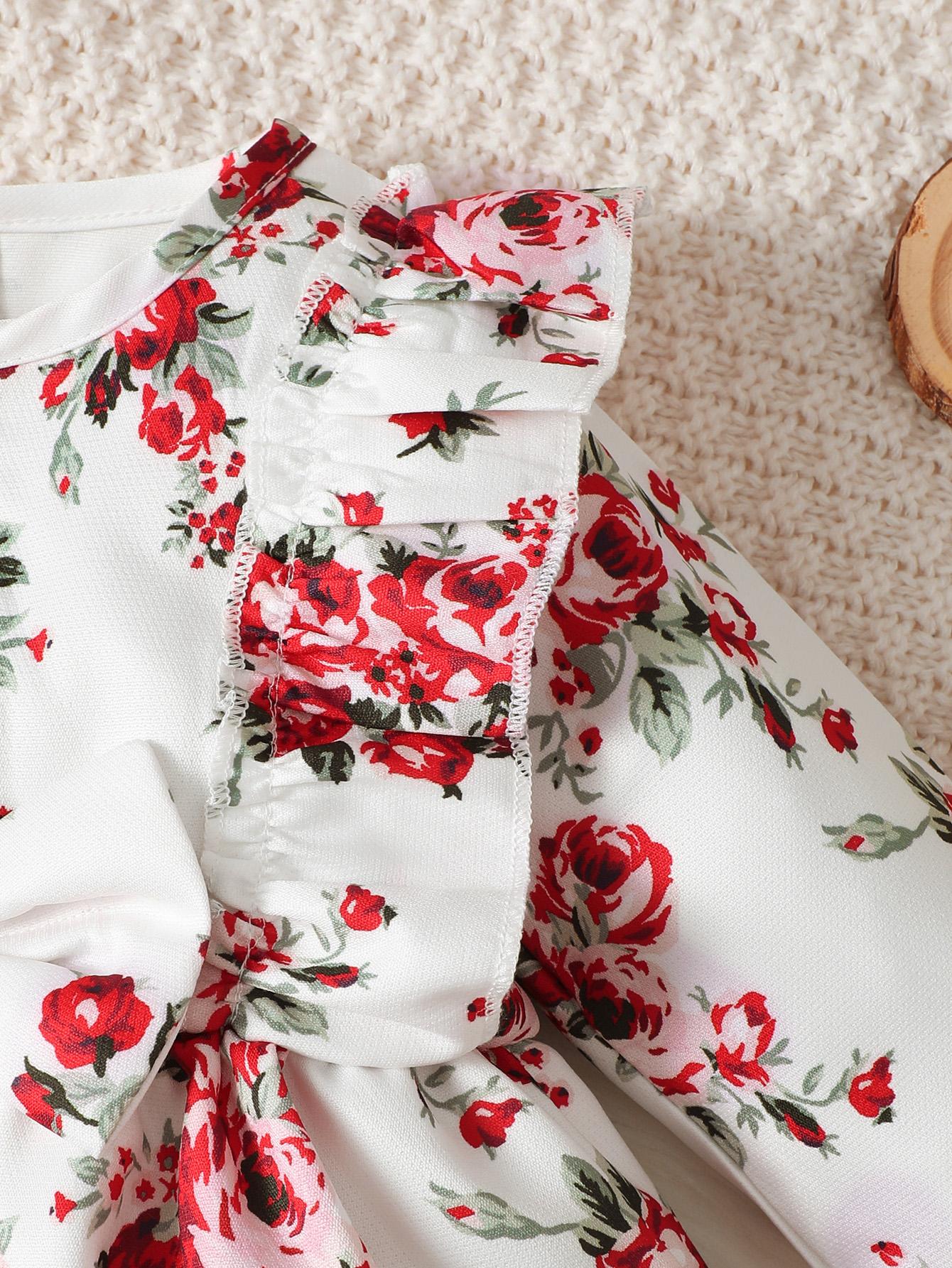 Baby Girls Dress Floral Long Sleeve For Winter One Piece Sun Dress White-GF112208007