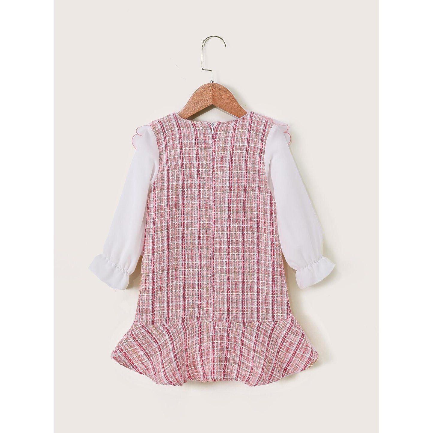 Baby Girl Dress Long Sleeve Floral Collar Dress Pink Plaid Dress Baby Girl Fall Winter Dress WL1910032