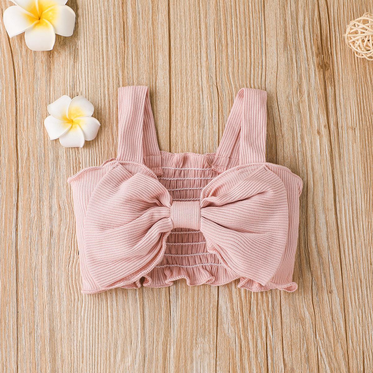 Baby Girls Outfits Straps Bow Tops For Summer Gauze Skirts 2Pcs Clothes Set Pink HE22325A