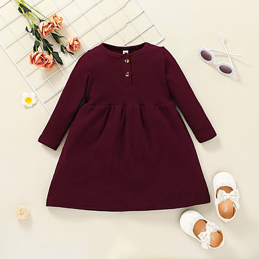 Baby Girls Dress Long Sleeve Pure Color One Piece Winter Dress SH10967