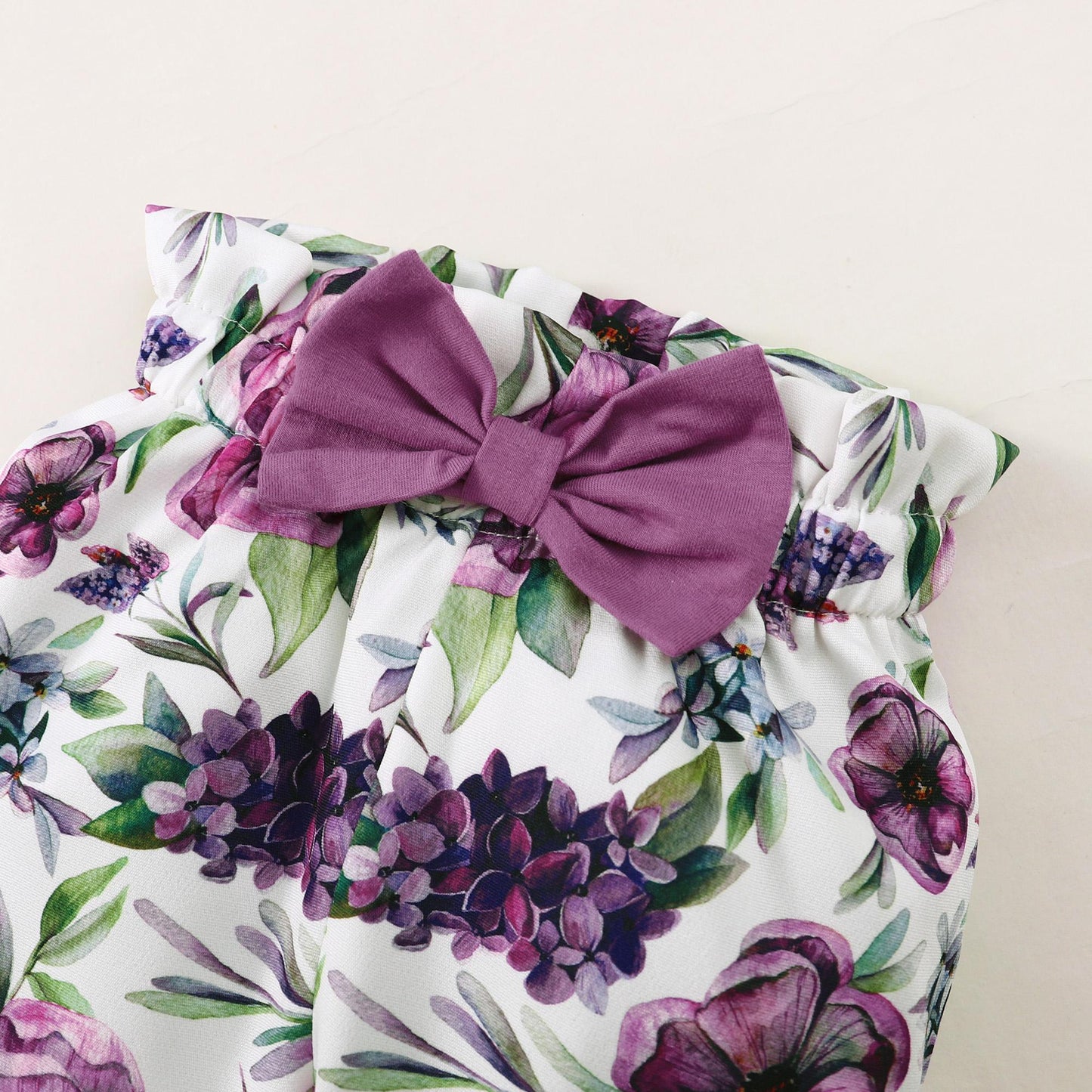 Baby Girls Outfits Ruffle Sleeve For Winter Floral Print Pants Headband 3Pcs OOTD Purple 112206036
