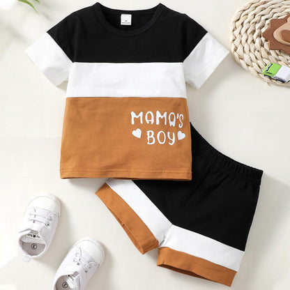 Baby Boys Outfits Letter Print Splice Shirts Shorts 2PCS Clothes Set Black SH-303-3