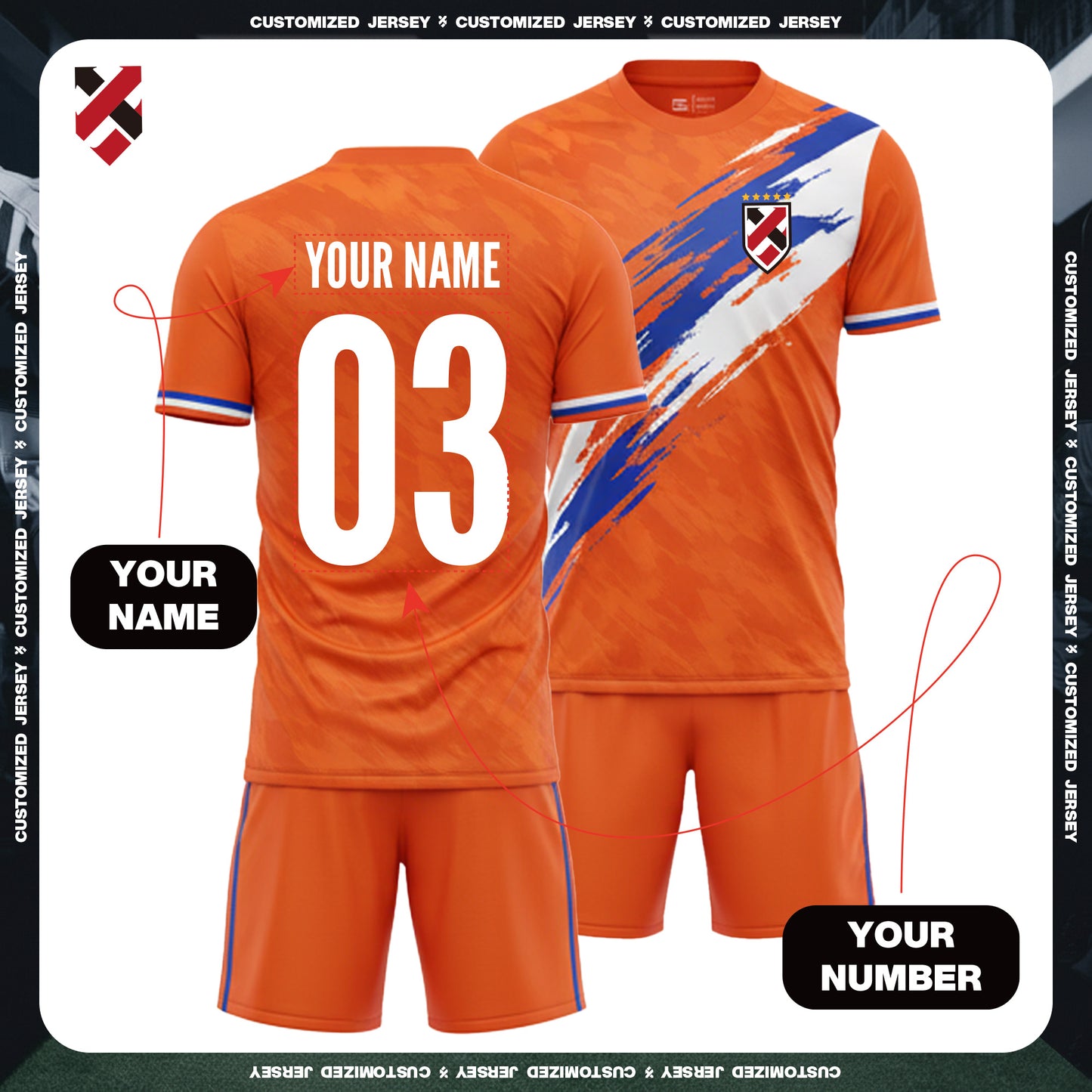 2026 World Cup Custom Orange Football Jersey Kit | Personalized Name, Number & Logo