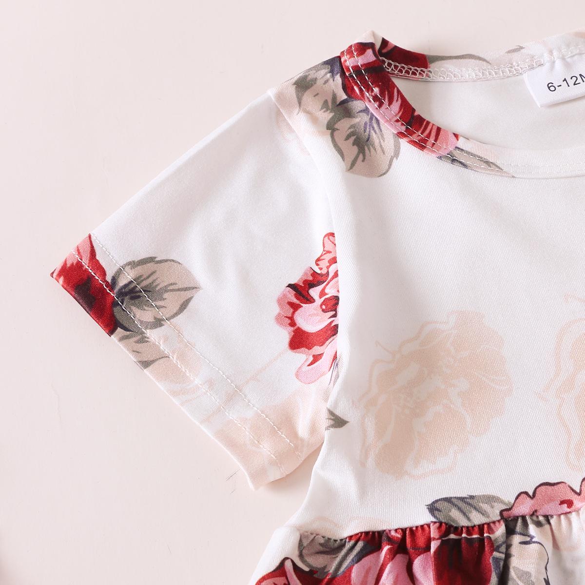 Baby Clothes Baby Girl Floral Short Sleeve Top Ripped Denim Trousers 2PCS 12010019