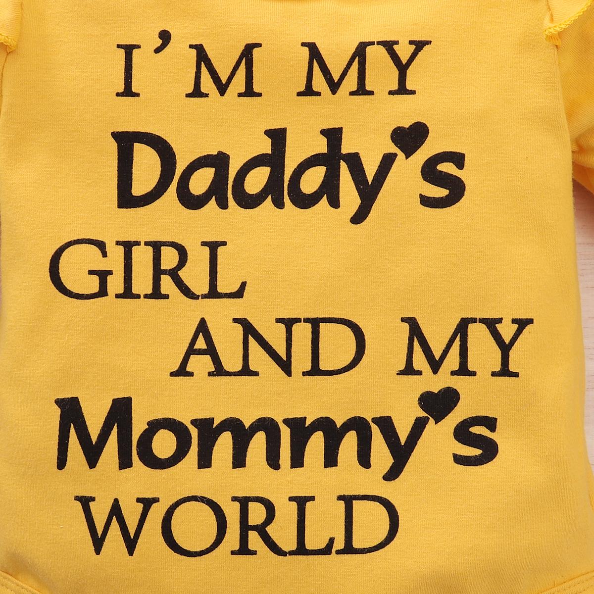 Baby Girls Clothes Girls Outfits Letter Print Romper Sunflower Winter Pants Headband 3Pcs Yellow YC2006514