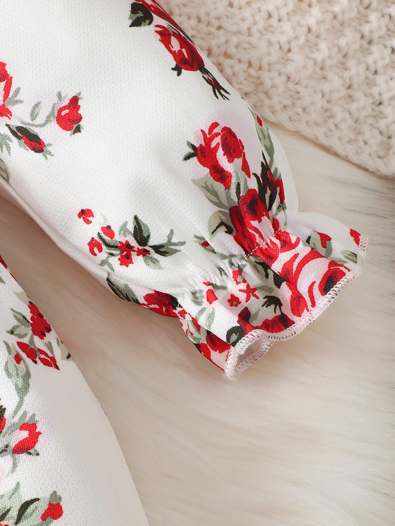 Baby Girls Dress Floral Long Sleeve For Winter One Piece Sun Dress White-GF112208007