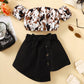 Kids Fashion Ready Stock Girls Outfits Off The Shoulder Camouflage Print Tops Irregular Skirts Brown 122110018
