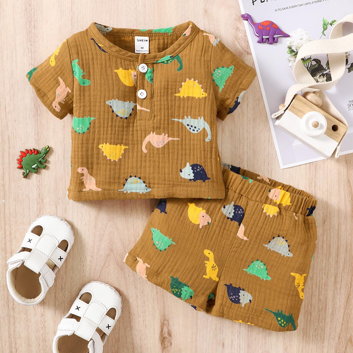 Baby Clothes Baby Boy Dinosaur Print Short Sleeve T-Shirt 2PCS 112111463-1