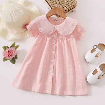 Baby Girls Dress Pure Color Doll Collar One Piece Sun Dress Pink F212111451-1