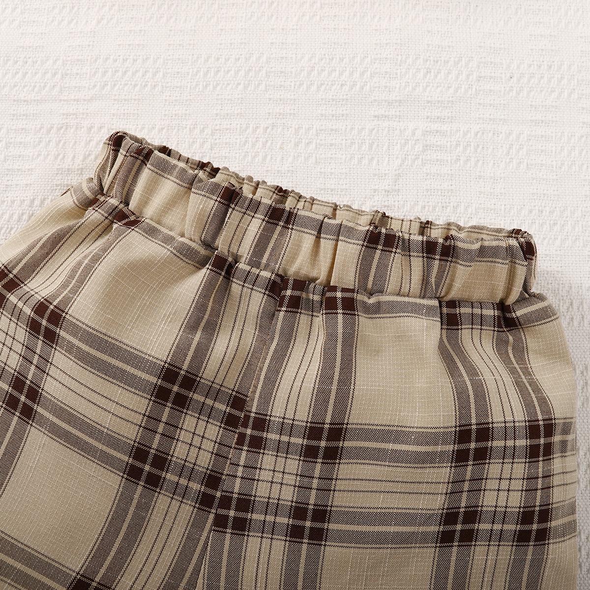 Ready Stock Baby Boys Clothes Bow Tie Turn-down Collar Pocket Shirts Elastic Plaid Shorts 2Pcs Summer Gentle Outfits Apricot 222212307