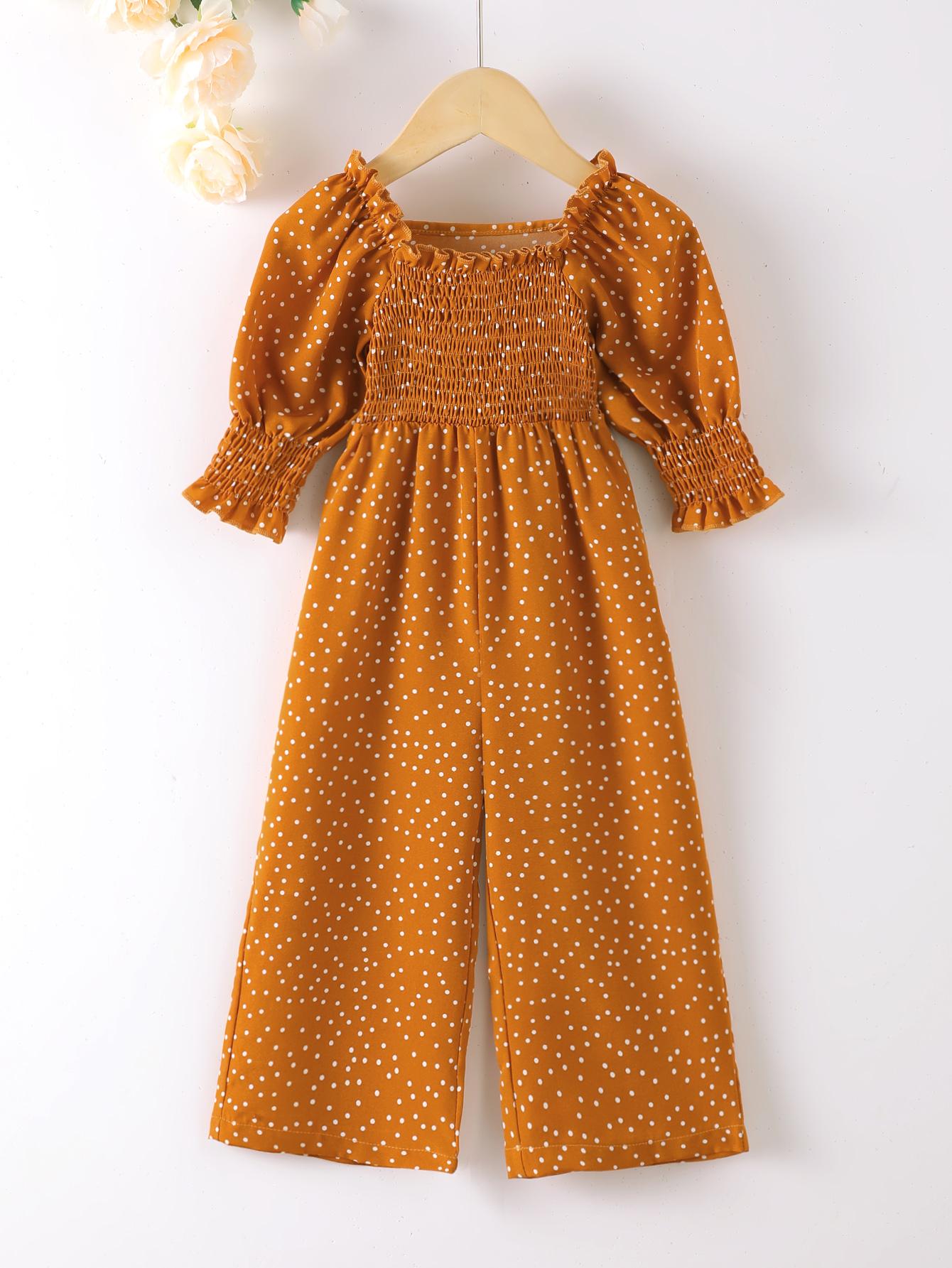 Jumpsuit For Baby Girls Bubble Sleeve Wave Point One Piece Green Little Girls ZX-221Y057