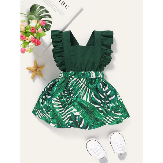 Kids Fashion Girl Dress Ruffle Sleeve Dress Infant Girl Dress Summer Dress  Green WL2003347