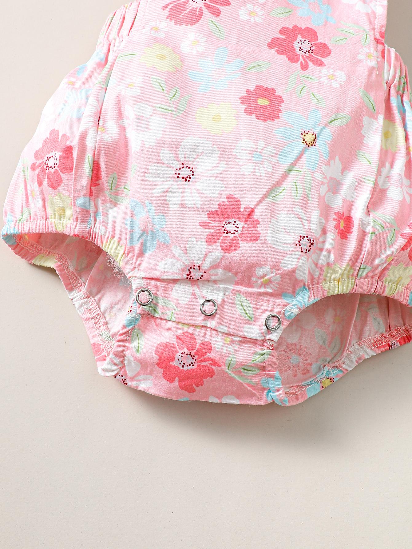 Kid Fashion Ready Stock Girls Clothes Summer Sleeveless Floral Print Romper With Hat 2Pcs Set ZX-ZB029