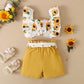 Kid fashion Girls Clothes Girls OOTD Sleeveless Sunflower Tops Shorts 2Pcs Summer Outfits Yellow 12110049