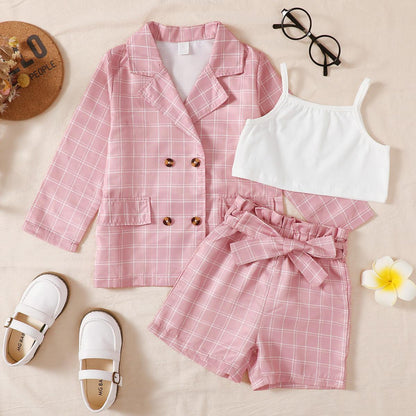 Baby Clothes Baby Girl Pink Jacket With White Short Sleeves And Pink Shorts 3PCS 112205304