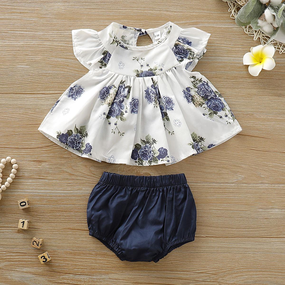 Kids fashion Girls Outfits Floral Summer Sleeveless Tops Shorts 2Pcs Clothes Set White 193431