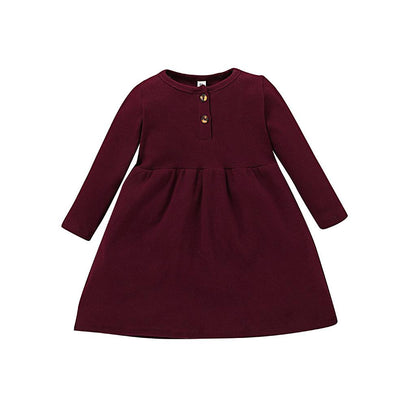 Baby Girls Dress Long Sleeve Pure Color One Piece Winter Dress SH10967