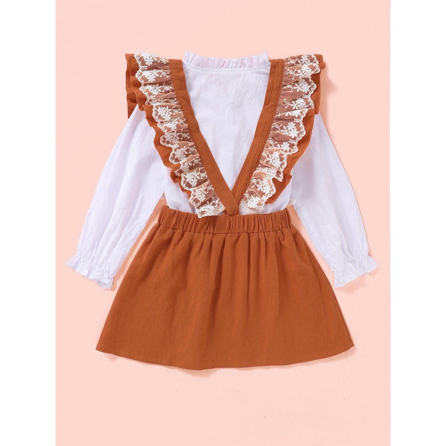 Baby Girl Clothes Baby Girl 2PCS Outfits Long Sleeve Shirt Top Ruffle Strap Skirt Suspender Dress Clothing Set WL20071288