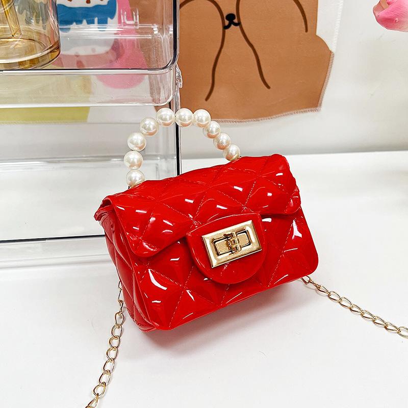 Kids fashion Girls'  Pearl Jelly Handbag Sweet and Versatile PVC Lingge Chain Zero Wallet B2304111